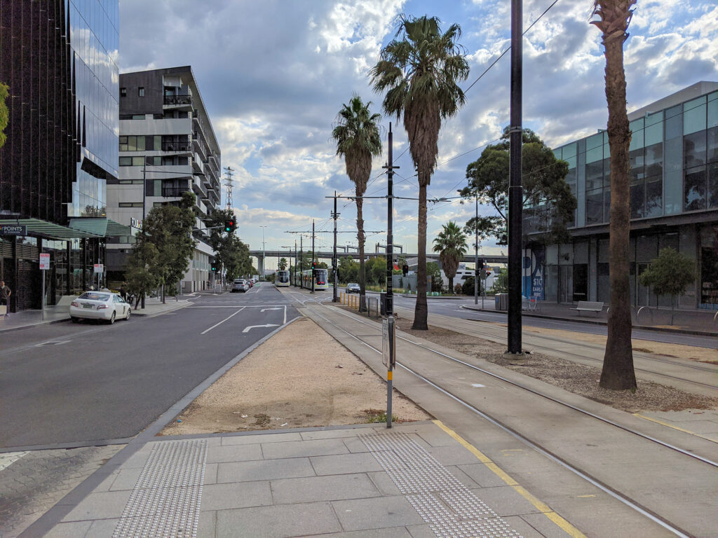 Australien, Melbourne, Docklands, Endhaltestelle der Straßenbahn